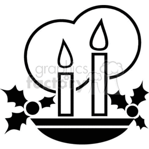 Black and White Candles with Holly Berry at the Side clipart.
