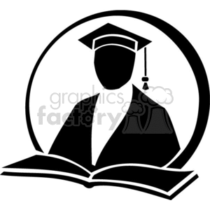Black and white outline of a student graduating 