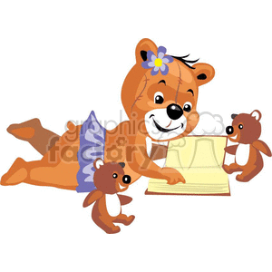 Mommy teddybear reading stories to her baby bears clipart.