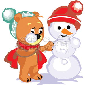 Teddy bear making a snowman