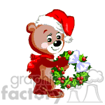 Christmas teddy bear holding a wreath. clipart.