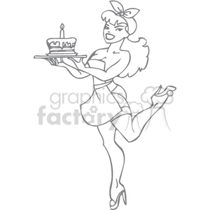 waitress bringing a birthday cake clipart.