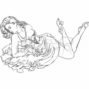 clipart - black and white girl modeling a dress.