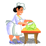 clipart - Chef cutting up a head of lettuce.
