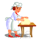 Female baker kneading dough clipart.