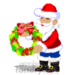 Santa claus holding a christmas wreath.
