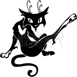 Black cat cleaning itself clipart. Commercial use image # 372945