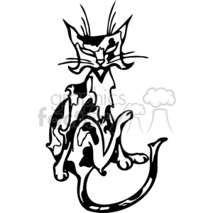 Black and white scruffy looking cat with hollow eyes clipart.