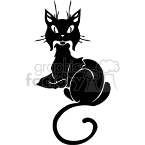 Black cat with curly tail laying down clipart. Royalty-free image # 372960