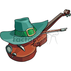 Big Green Irish Hat on top of a Violin clipart.