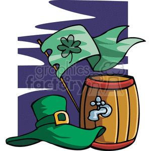Irish hat, keg, and flag. clipart. Commercial use image # 145384
