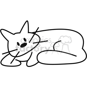 Black and White Pet Cat Laying Down clipart.