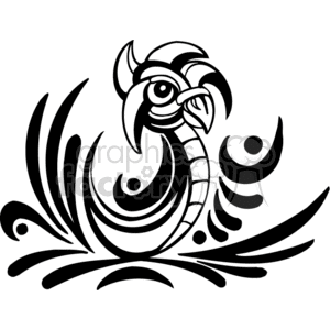 Black and white tribal art of roosting bird clipart.