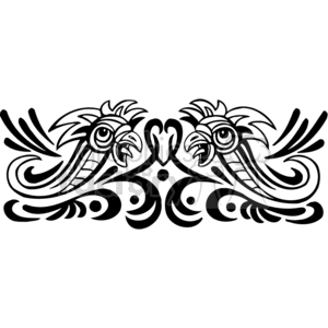 Black and white tribal art of two mirror image birds with open beaks clipart.
