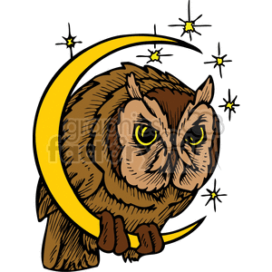 brown owl hanging onto the crescent moon clipart. Commercial use image # 373361