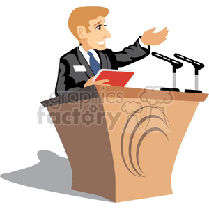 cartoon politician speaking at the podium