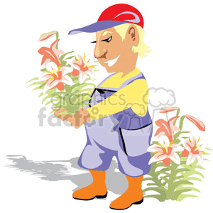 clipart - man planting a flower.