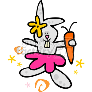 A Little Girl Easter Bunny Holding a Carrot and Wearing a Pink Skirt clipart.