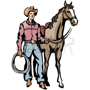 cowboy with his horse clipart.