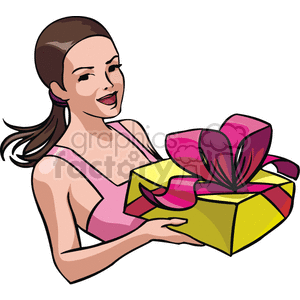 Girl holding a Christmas gift clipart.