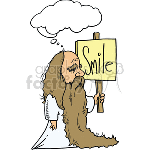 funny comical humor character characters people cartoon cartoons activities vector Man holding sign smile long+beard Moses thinking caricature beard bald