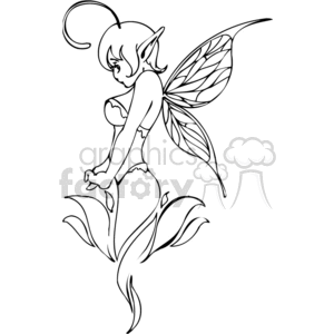 vector clip art vinyl-ready girl girls fantasy elf elfs black white cartoon cartoons art anime wing wings