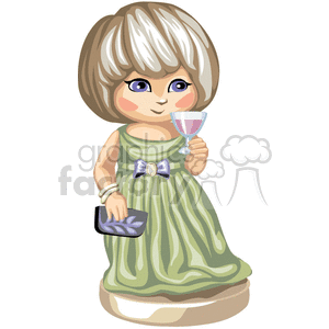Little girl in a green gown drinking punch clipart.