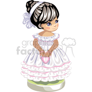 Little girl in white party dress with pink trim clipart.