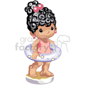 Little girl in bathing suit with innertube clipart. Commercial use image # 376142
