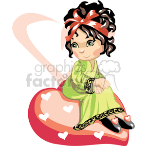 Hippie girl sitting on a heart shaped pillow clipart. Commercial use image # 376162