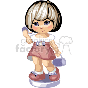 A little girl walking carrying a purse and looking into a compact mirror clipart.