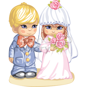 Little Boy in a Blue Suit and a Girl in a Pink Wedding Dress and Veil Ready for the Wedding