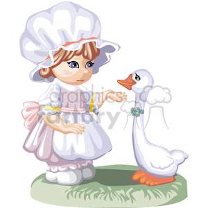 A Little Girl in a White Bonnet Feeding A Swan