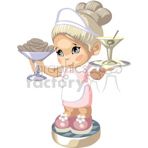 A little waitress serving martinis and cookies clipart. Royalty-free image # 376402