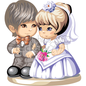 Kids couple dressed like a groom and bride getting married clipart. Royalty-free image # 376407