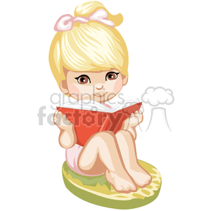 A Little Blonde Girl Sitting Reading a Book clipart. Royalty-free icon # 376422