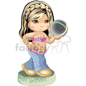 Girl in a pink midriff shirt and jeans carrying a ball clipart. Royalty-free image # 376437