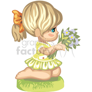 A little girl kneeling with a bouquet of flowers in her hand clipart. Royalty-free image # 376477