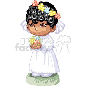 clipart - Little African American Girl in a White Wedding Dress.