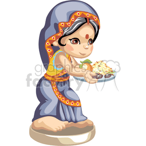 An indian girl with a tray of food
