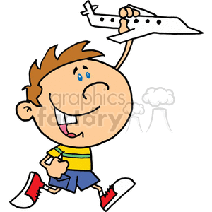 A Happy Boy holding a toy Airplane clipart.