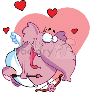 Pink Cartoon Cupid Elephant with Hearts Bursting Around Him clipart.