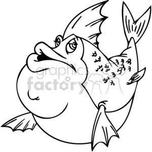 black and white funny cartoon fish  clipart.