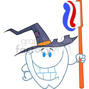 2953-Happy-Smiling-Halloween-Tooth-With-Toothbrush clipart.