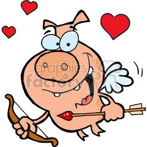 2802-Cupid-Pig-Flying-With-Bow-And-Arrow clipart.