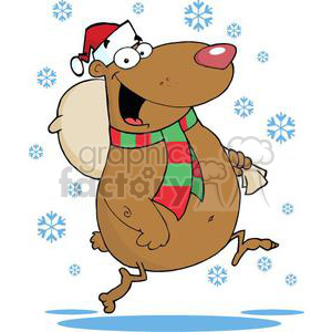 3319-Happy-Santa-Bear-Runs-With-Bag-In-The-Snow clipart. Royalty-free image # 380846
