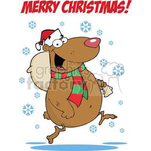 3320-Happy-Santa-Bear-Runs-With-Bag-In-The-Snow clipart. Commercial use image # 381001