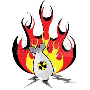 nuclear atomic cartoon fire flame flames fires radioactive toxic bomb bombs hazard symbol explosion boom fallout weapon weapons missile launch attack war fireball