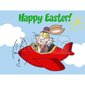 cartoon funny vector Easter rabbit happy plane airplanes flying