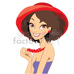 cartoon vector girl girls women cute pretty lady red+hat hats society happy smile smiling bachelorette face